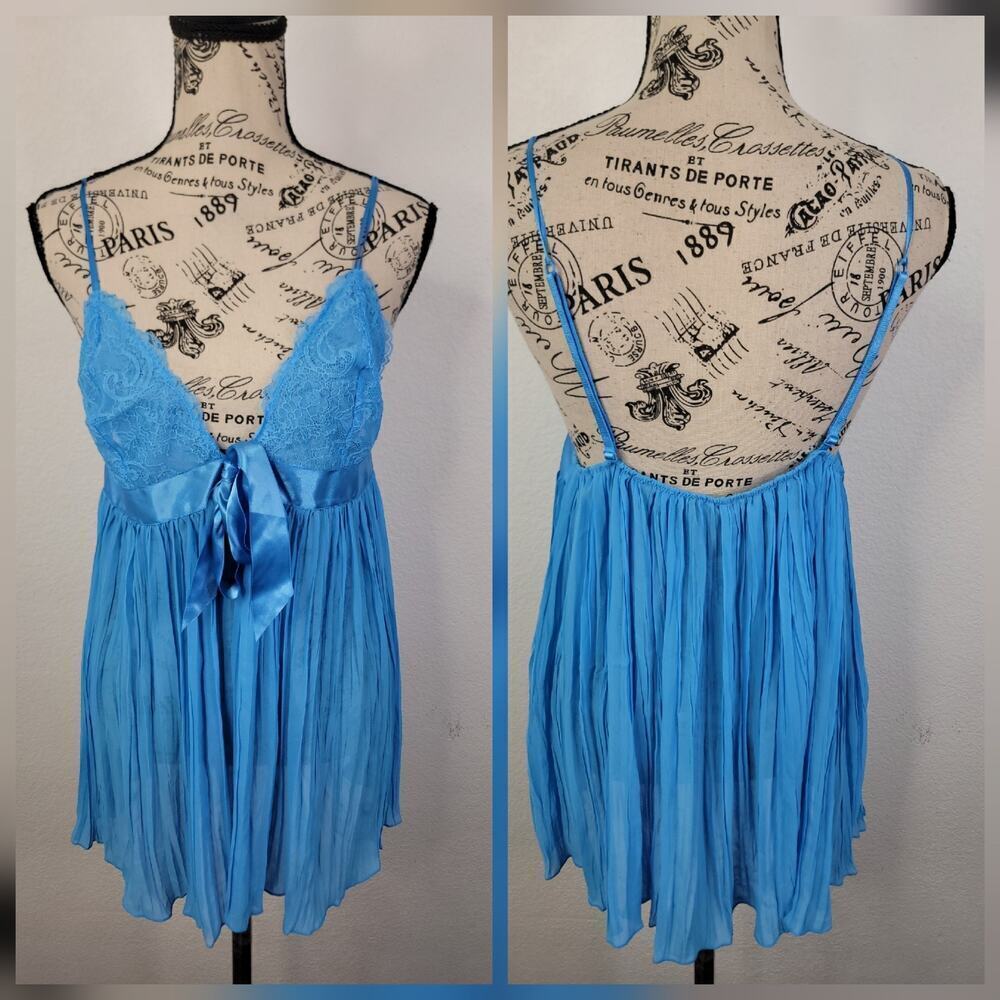 Victorias Secret Babydoll Mini Dress Top SZ L Baby Blue Layer Sheer Whimsycal